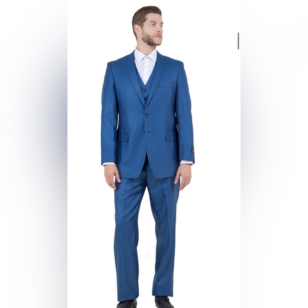 Men's Blue Three-Piece Suit - Classic Formal Blazer & Vest 50L